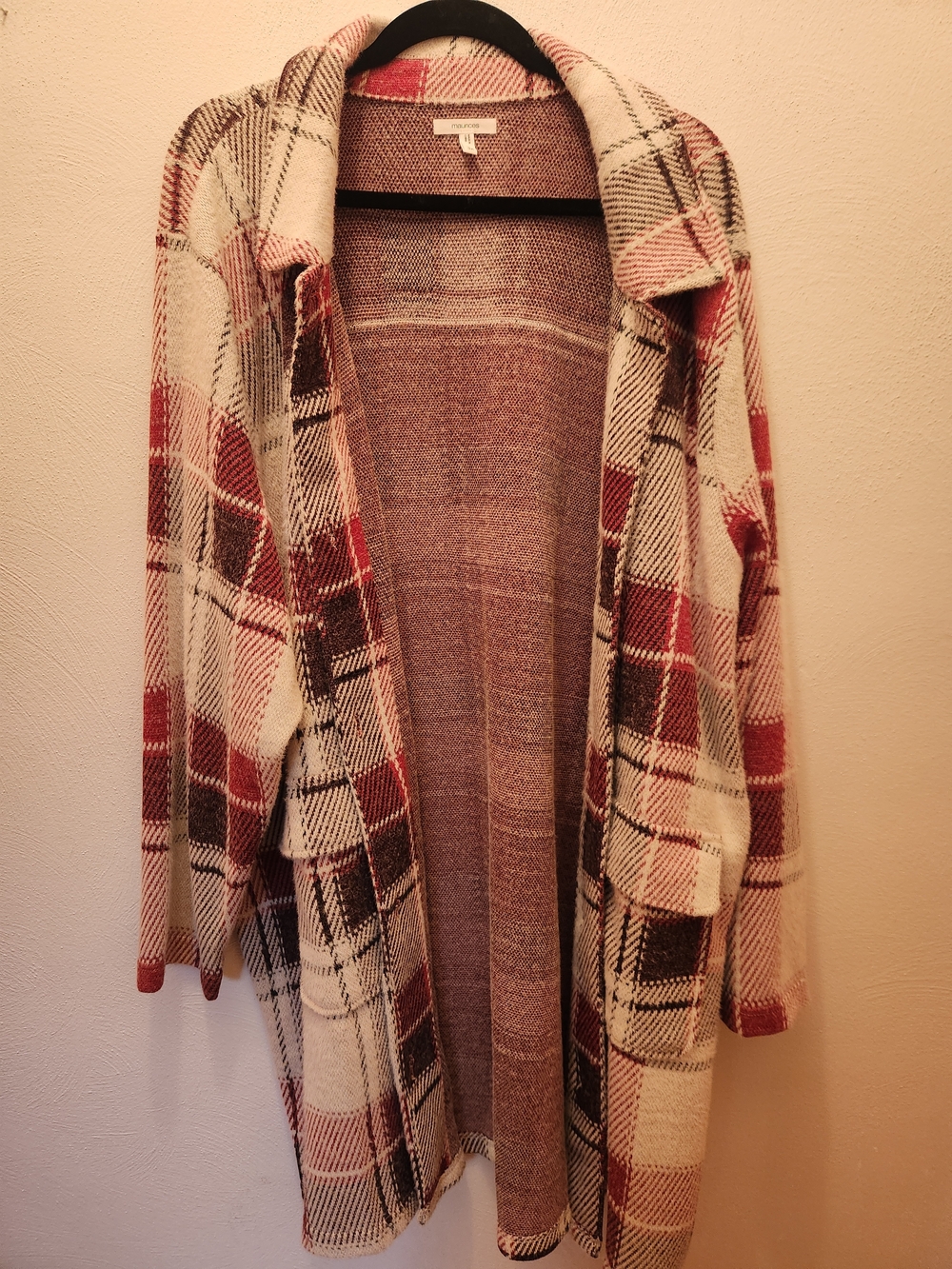 Maurices Plaid Open-Front Button Cardigan Size 3X